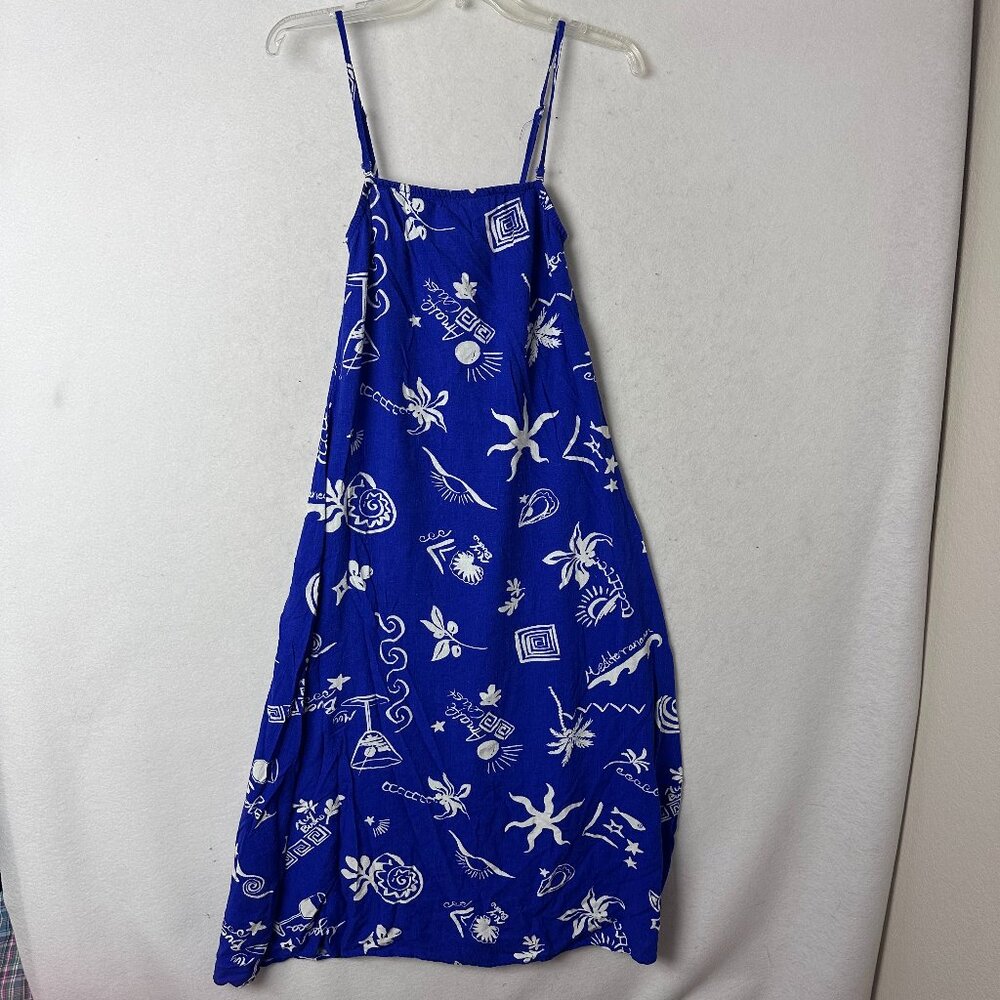 ANTHROPOLOGIE Paper Heart Dress sz XS blue white‎  Linen blend Coastal Beach